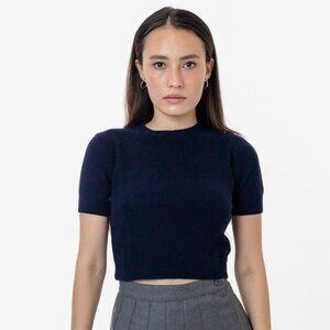 Los Angeles Apparel - Cashmere Knit Crop Tee - Navy / Large